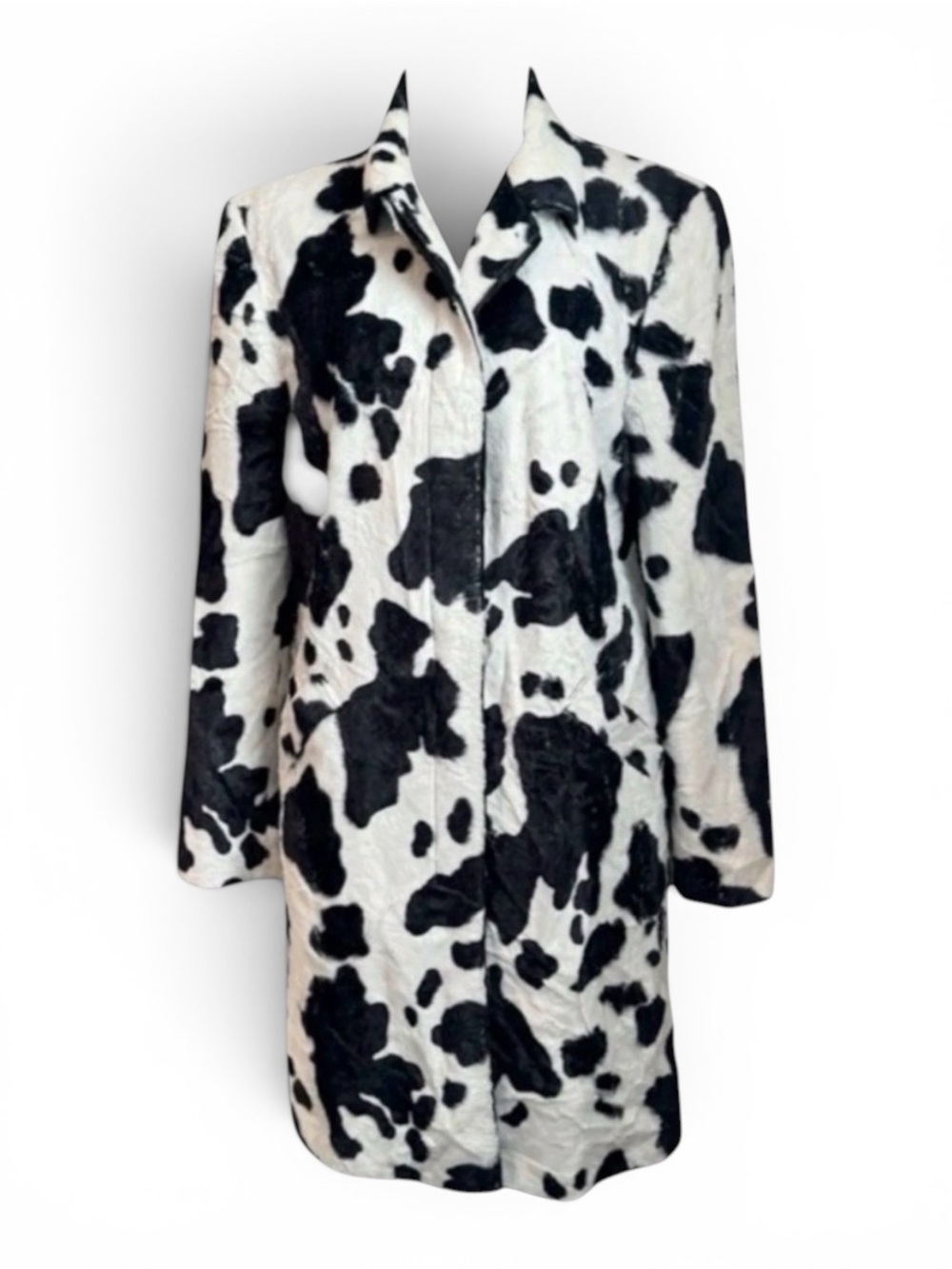 Y2K Cache Cow Faux Fur Trench Coat - Picture 1 of 9